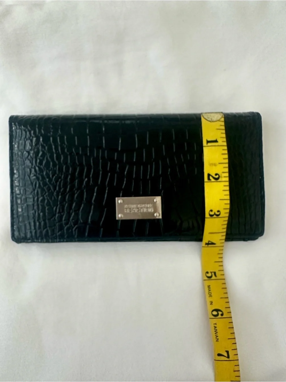 KENNETH COLE REACTION Black Croc Embossed Patent Snap Wallet Checkbook Clutch